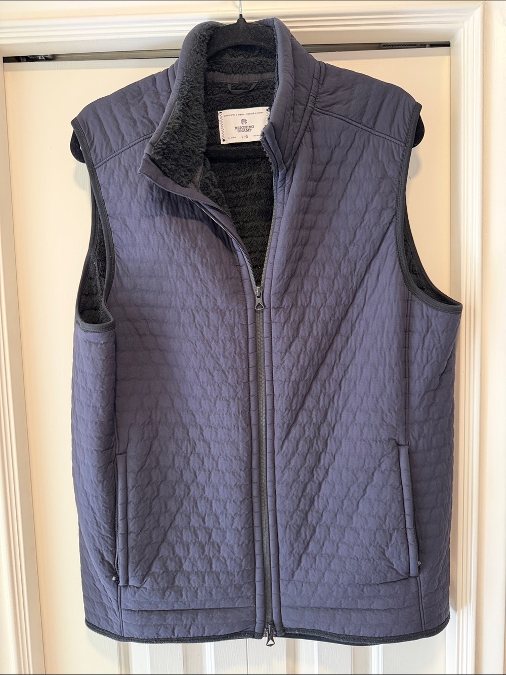 Reigning Champ Quilted Black Vest with Black Sherpa Lining